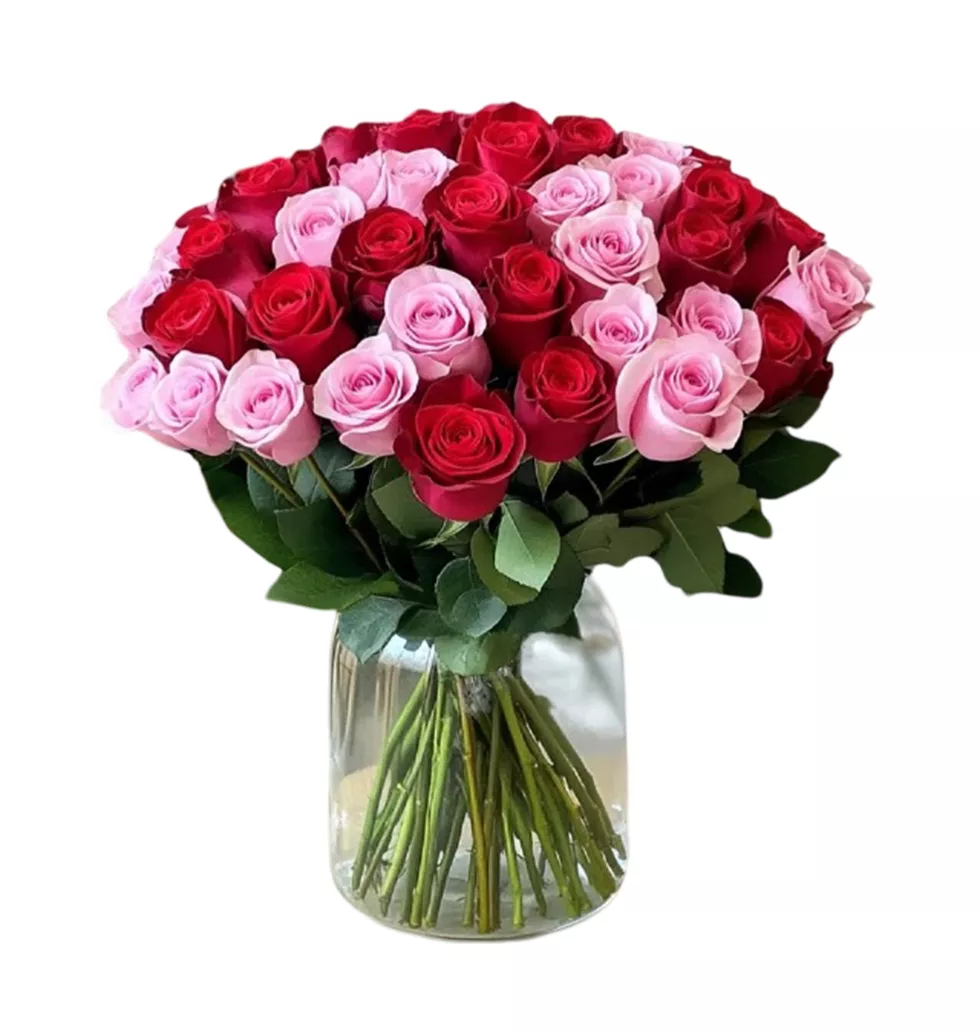 Lovely Duo: Pink & Red Rose Bunch